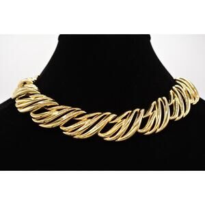 Givenchy Vintage Chunky Collar Necklace Gold Linked Chain Signed 80s 1980s Bin7A